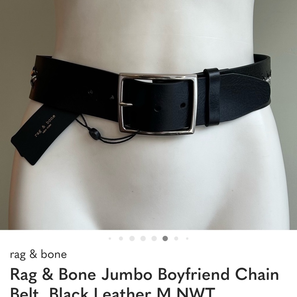 Rag & Bone Jumbo Boyfriend Chain Belt, Black Leather M NWT - Picture 5 of 10